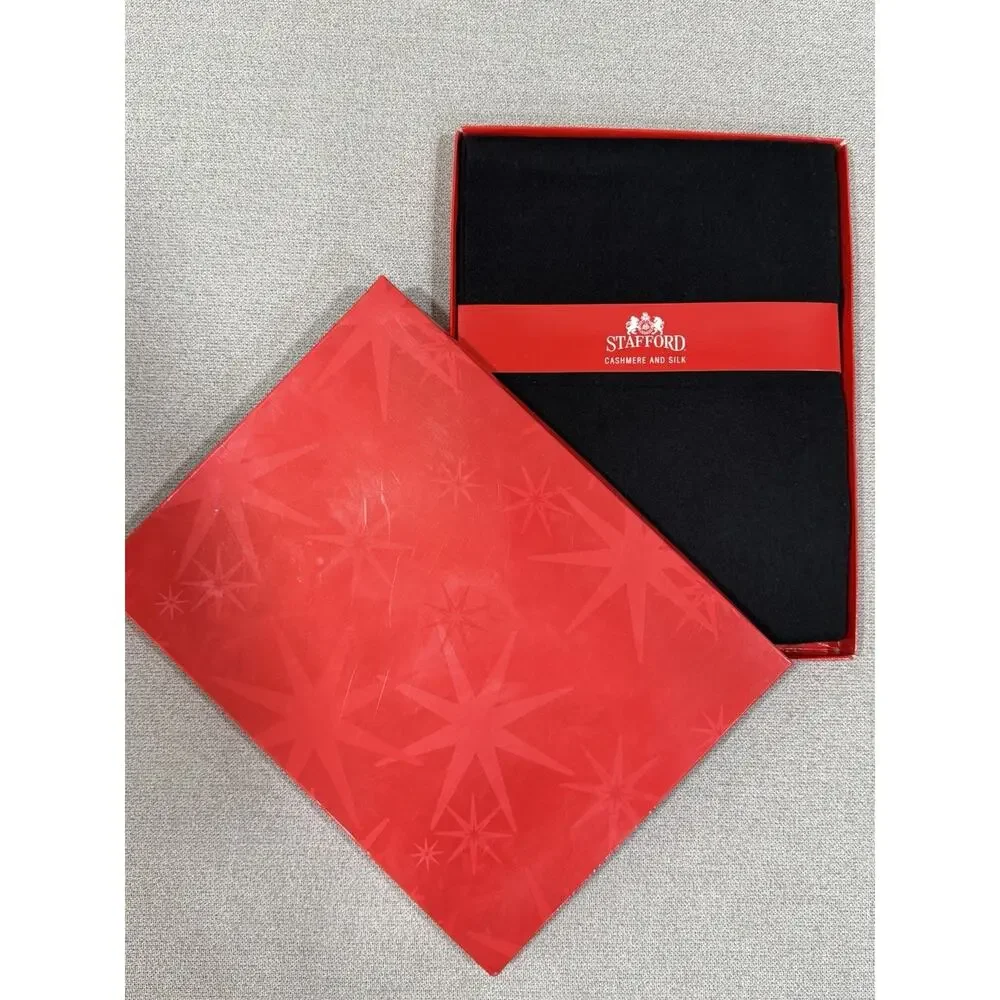 New Stafford Men's Cashmere & Silk Scarf Black/charcoal color in gift‎ box